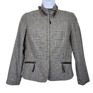 Talbots Womens Grey Brown The Kate Fit Plaid Wool Blazer Size 16P NWT